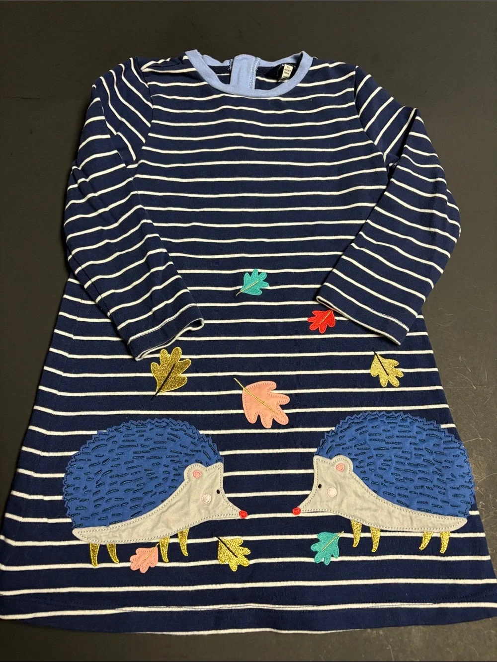 Joules Navy & White Striped Hedgehog Appliqué Dress